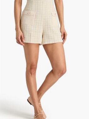 Sandro Cream Plaid High-Waist Shorts